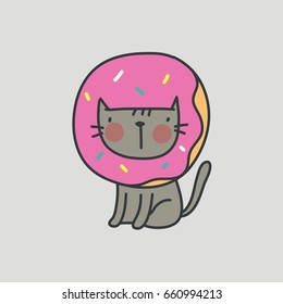 Cool card with cute cat. Donut cat