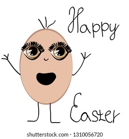 Cool caricature - easter egg isolated on white background. Vector illustration.