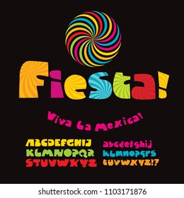 Cool Carnival or Fiesta ABC for header, poster, cards, invitation. stock vector illustration. Bright, vibrant color alphabet for accident typography 

