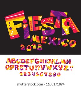 Cool Carnival or Fiesta ABC for header, poster, cards, invitation. stock vector illustration. Bright, vibrant color alphabet for accident typography 
