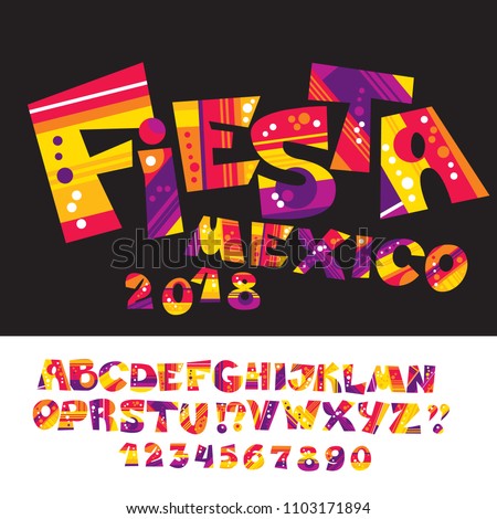 Cool Carnival or Fiesta ABC for header, poster, cards, invitation. stock vector illustration. Bright, vibrant color alphabet for accident typography 