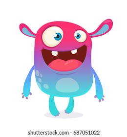 Cool cartoon alien. Purple and pink bizzare colorful alien monster for Halloween. Vector illustration