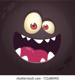 Cool Cartoon Black Monster Face. Halloween Vector Illustration
