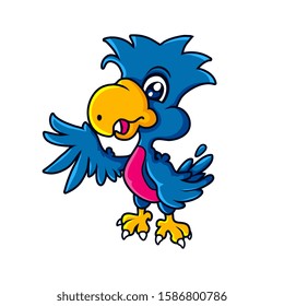 Cool cartoon blue parrot bird standing open the right wing. it ca be used as mascot