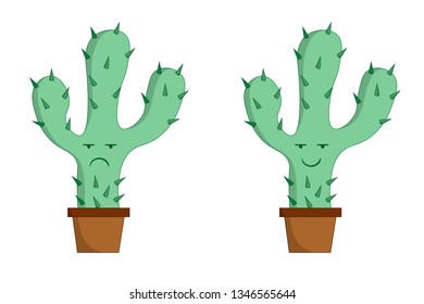 cool cartoon cactus in a pot with different emotions