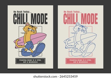 cool cartoon cat in chill mode with playful retro style, vector illustration