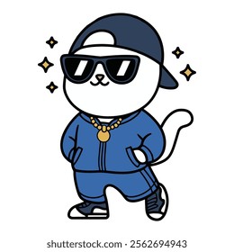 Cool Cartoon Cat in Hip Hop Outfit Illustration