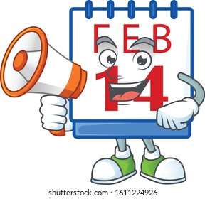 Cool cartoon character of 14th valentine calendar holding a megaphone