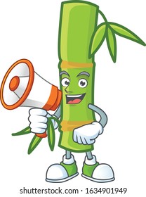 Cool cartoon character of bamboo stick holding a megaphone