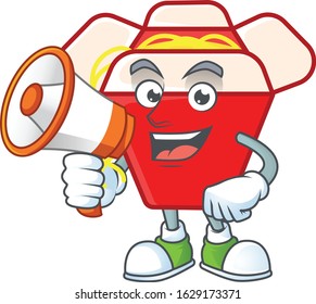 Cool cartoon character of chinese box noodle holding a megaphone