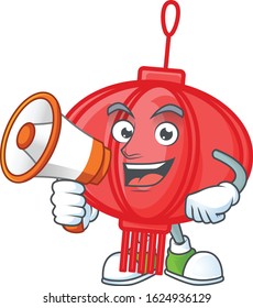 Cool cartoon character of chinese lampion holding a megaphone