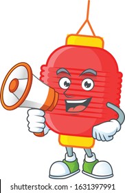 Cool cartoon character of chinese lantern holding a megaphone