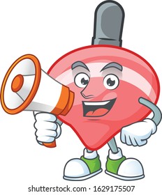 Cool cartoon character of chinese red tops toy holding a megaphone