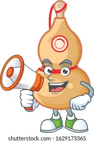 Cool cartoon character of chinese wine bottle holding a megaphone