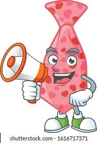Cool cartoon character of pink love tie holding a megaphone