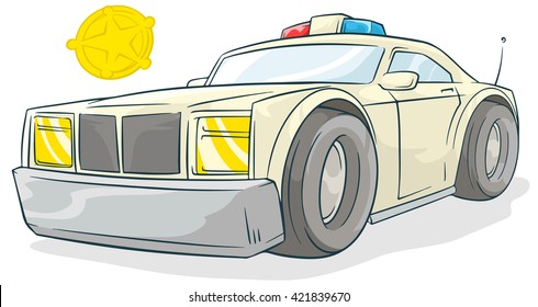 Cool cartoon cop car and golden badge