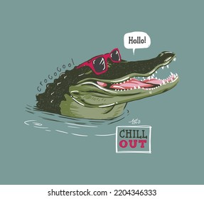 Cool cartoon crocodile with sunglasses vector hand drawn illustration