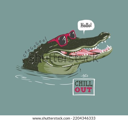 Cool cartoon crocodile with sunglasses vector hand drawn illustration