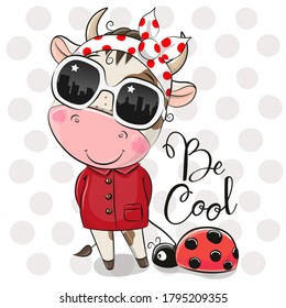 Cool Cartoon Cute Cow with sun glasses