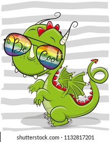 Cool Cartoon Cute Dragon with sun glasses