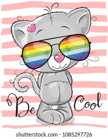 Cool Cartoon Cute Kitten with sun glasses