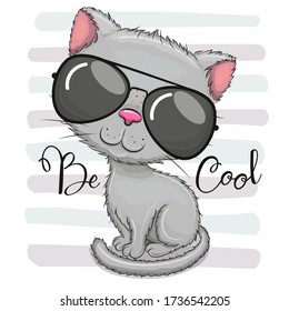 Cool Cartoon Cute Kitten with sun glasses