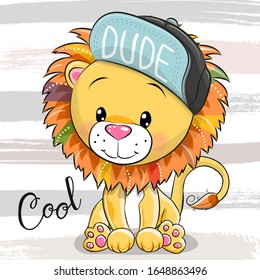 Cool Cartoon Cute Lion in a blue cap