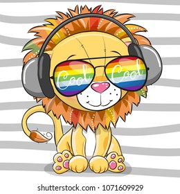 Cool Cartoon Cute Lion with sun glasses