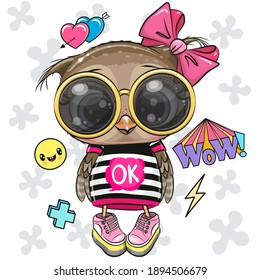 Cool Cartoon Cute Owl mit Sonnenbrille