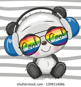 Cool Cartoon Cute Panda with sun glasses and headphones