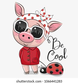 Cool Cartoon Cute Pig with sun glasses