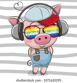 Cool Cartoon Cute Pig with sun glasses