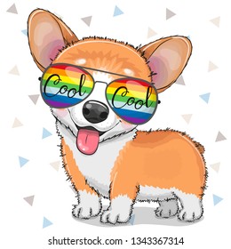 Cool Cartoon Cute Puppy Corgi with sun glasses