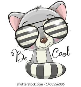 Cool Cartoon Cute Raccoon with sun glasses