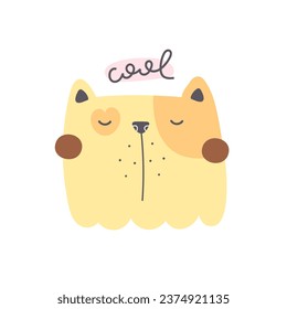 Cool. cartoon dog, hand drawing lettering . Colorful flat vector illustration for children. baby design for prints, posters, cards