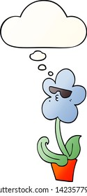 cool cartoon flower with thought bubble in smooth gradient style
