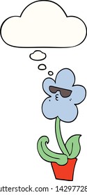 flor de caricatura genial con burbuja de pensamiento