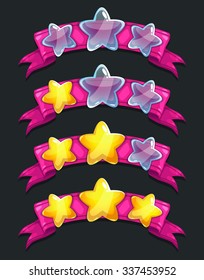 Cool Cartoon Glassy Stars On Pink Ribbon, Ranking Game Elements