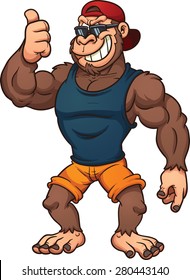 Cool cartoon gorilla with thumbs up. Vector clip art illustration with simple gradients. All in a single layer. 