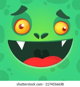 Cool Cartoon Green Monster Face With big mouth. Vector Halloween illustration of scary zombie
