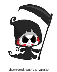 Cool cartoon grim reaper with scythe. Halloween death character illustration