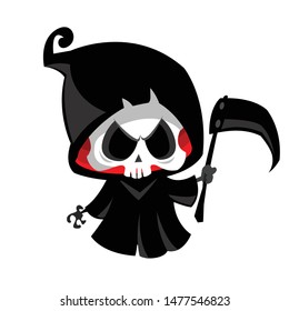 Cool cartoon grim reaper with scythe. Halloween death character illustration