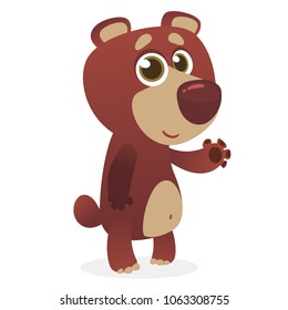 Cool cartoon grizzly bear. Vector illustration of a bear waving hand. Isolated on white. Design for print, package or book illustration