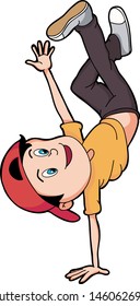 cool cartoon hip hop young boy breakdance with red hat