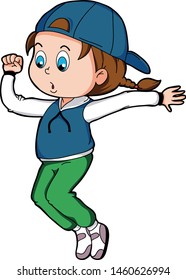 cool cartoon hip hop young girls breakdance jump
