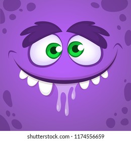 Cool cartoon monster face. Vector Halloween illustration of brown monster 