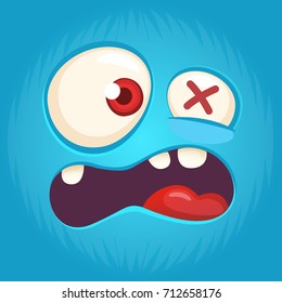 Cool cartoon monster face yelling. Halloween vector illustration.  Prints design for t-shirts, logo, emblem, sticker or print