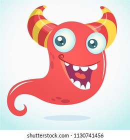 Cool cartoon monster with horns smiling. Vector  Halloween red monster illustration