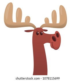 Cool cartoon moose. Vector illustration isolated. Poster design of sticker
