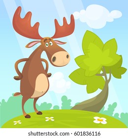 Cool cartoon moose. Vector illustration isolated on a simple background